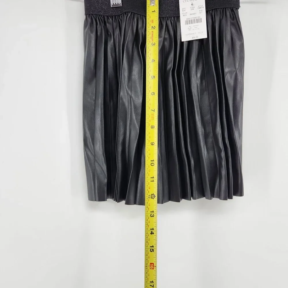 Crewcuts Childrens Girls Black 6-7 Faux‎ Leather Pleated Skirt NWT